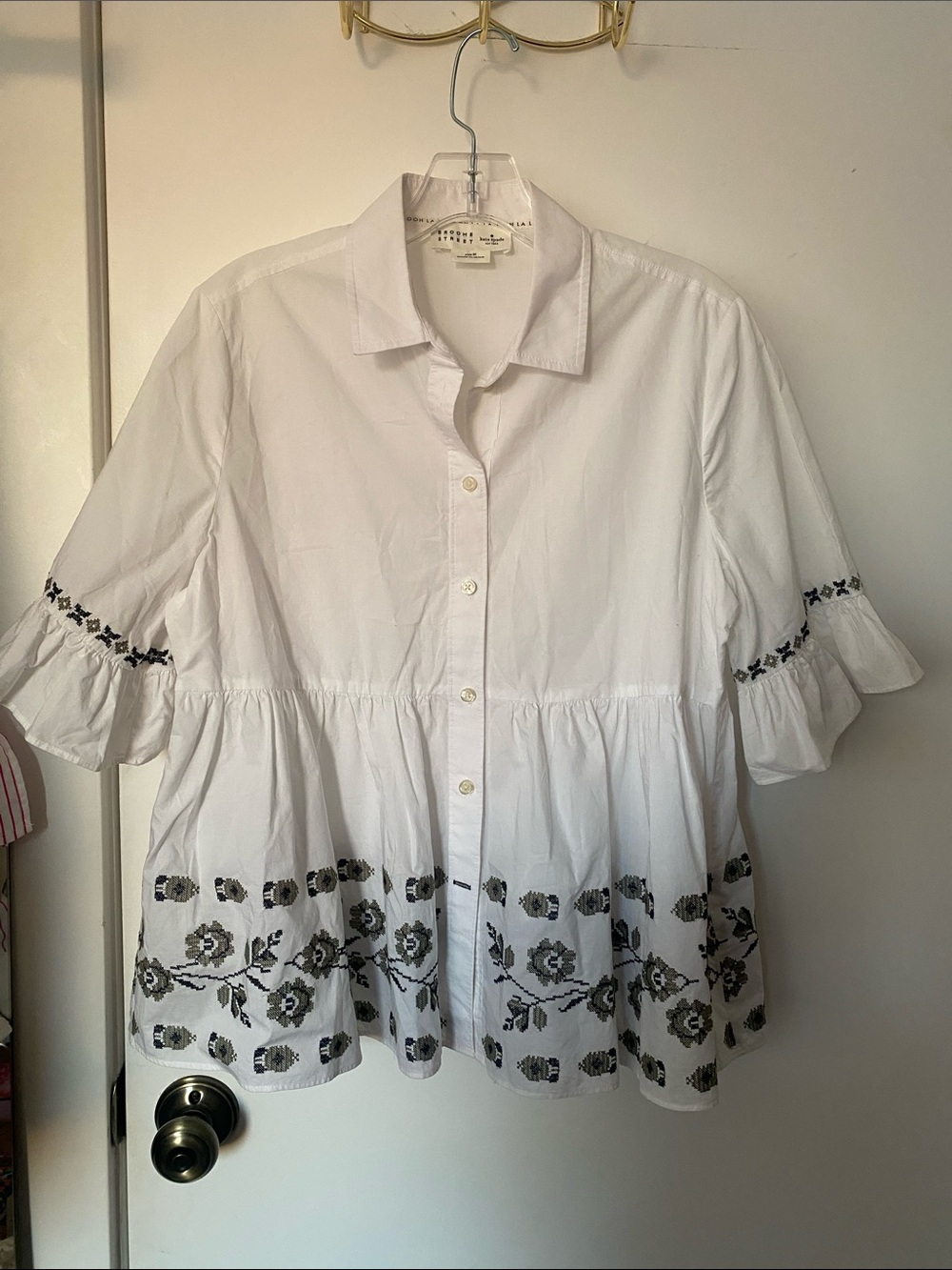 KATE SPADE White Peplum Cotton Top with Embroidery!